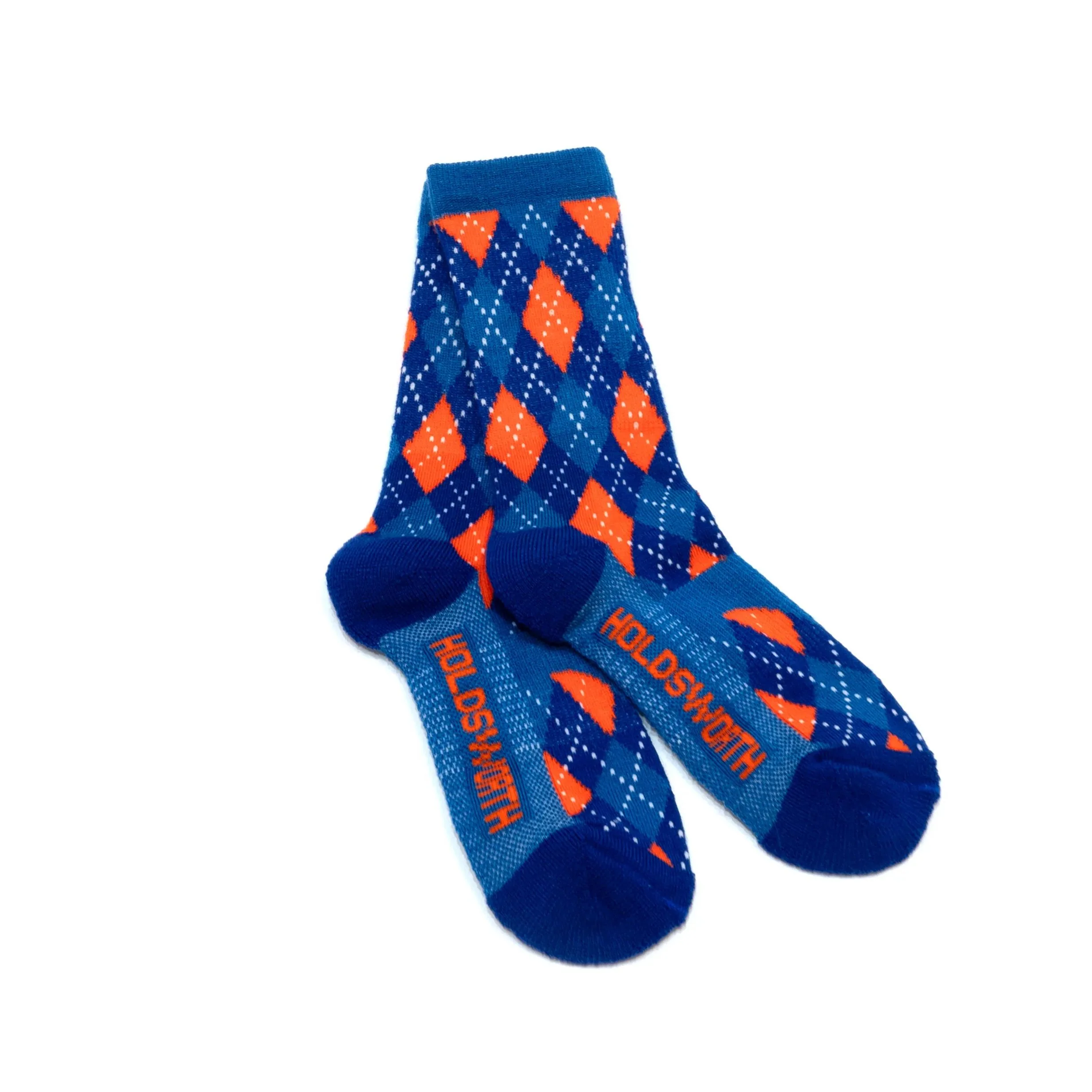 Holdsworth Argyle Thicky Merino Cycling Socks Blue / Sky / Orange - Image 2