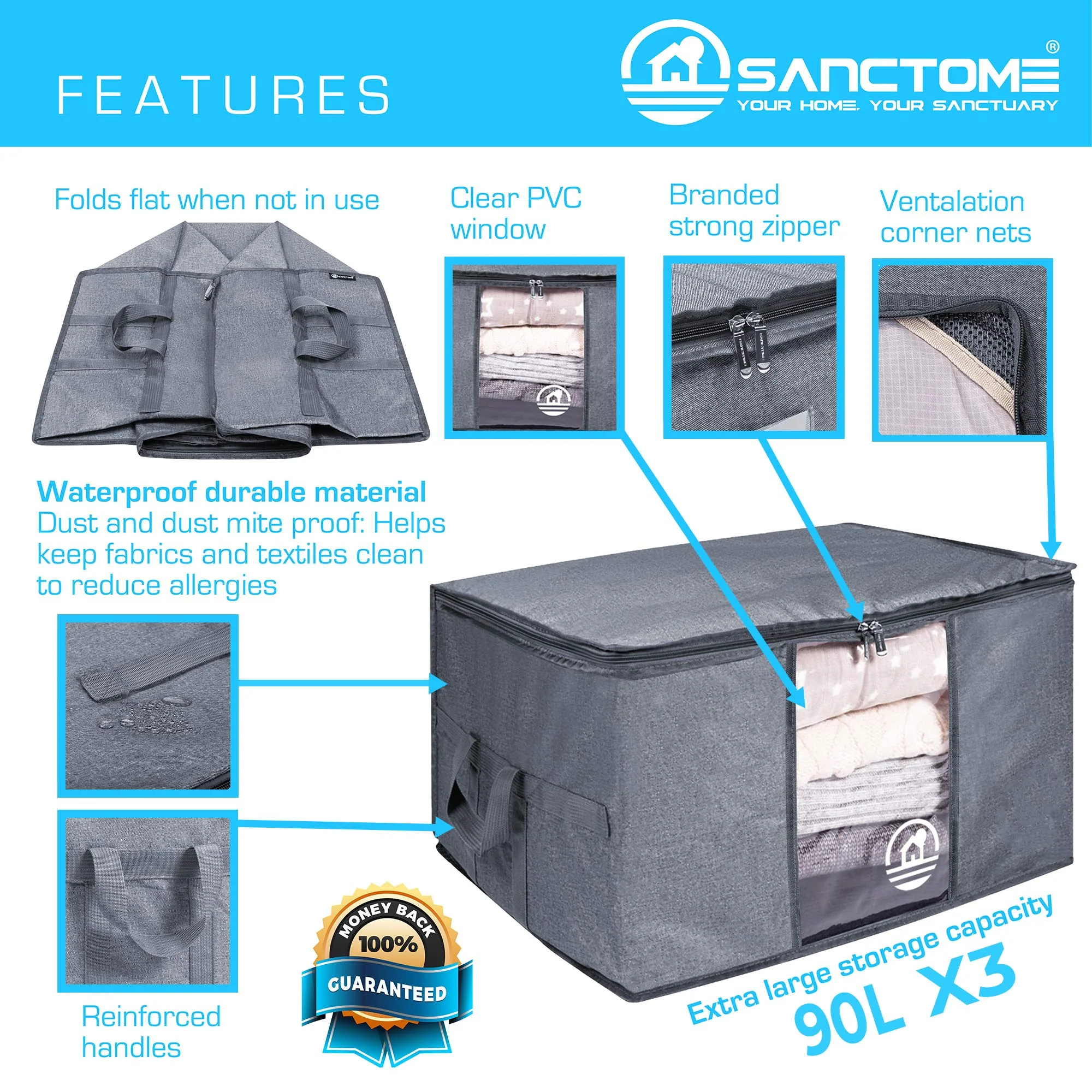 Sanctome Grey 90L Storage Bag - Set of 3 - Image 3